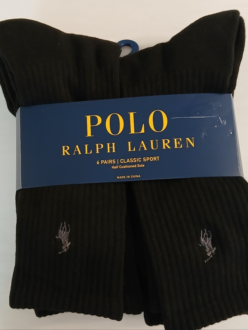 Polo Ralph Lauren Classic Sport Crew Socks – 6 Pair – Black